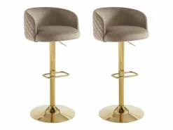 Vente-unique Muebles De Bar|Taburete Alto|Conjunto de 2 taburete de bar de terciopelo y metal dorado - Altura ajustable - - PERLANITA