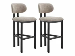 Conjunto de 2 taburetes de bar en tela texturizada y madera de hevea negra - - YELAZ^Vente-unique Outlet