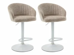 Vente-unique Conjunto de 2 taburetes de bar en tela y metal blanco - Altura regulable - - DORALIZ Crema New