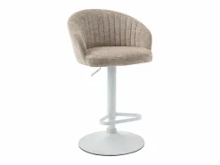 Vente-unique Conjunto de 2 taburetes de bar en tela y metal blanco - Altura regulable - - DORALIZ Crema New