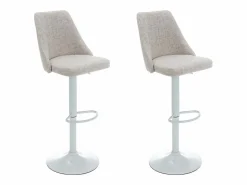 Vente-unique Conjunto de 2 taburetes de bar de tela y metal blanco - Beige - KIYOLA Beige / Blanco Discount