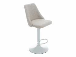 Vente-unique Conjunto de 2 taburetes de bar de tela y metal blanco - Beige - KIYOLA Beige / Blanco Discount