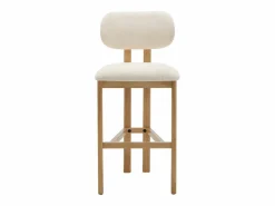 Vente-unique Conjunto de 2 taburetes de bar en tela texturizada y madera de hevea - - YELAZ Crema Best