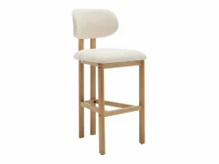 Vente-unique Conjunto de 2 taburetes de bar en tela texturizada y madera de hevea - - YELAZ Crema Best
