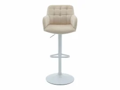 Vente-unique Muebles De Bar|Taburete Alto|Conjunto de 2 taburetes de bar de terciopelo y metal blanco - Altura ajustable - Crema - PEGA