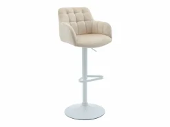 Vente-unique Muebles De Bar|Taburete Alto|Conjunto de 2 taburetes de bar de terciopelo y metal blanco - Altura ajustable - Crema - PEGA