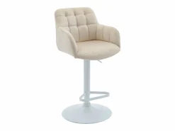 Vente-unique Muebles De Bar|Taburete Alto|Conjunto de 2 taburetes de bar de terciopelo y metal blanco - Altura ajustable - Crema - PEGA