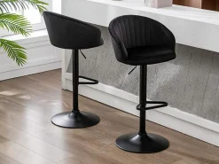Vente-unique Muebles De Bar|Taburete Alto|Conjunto de 2 taburetes de bar - Terciopelo y metal - - DORALIZ
