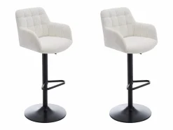 Vente-unique Muebles De Bar|Taburete Alto|Conjunto de 2 taburetes de bar de tela rizada y metal - Altura ajustable - - PEGA
