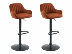 Vente-unique Muebles De Bar|Taburete Alto|Conjunto de 2 taburetes de bar de terciopelo y metal - Altura ajustable - - ELEANA