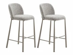 Vente-unique Conjunto de 2 taburetes en tela texturizada y metal topo - - JIZAK Beige Discount