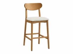 Vente-unique Conjunto de 2 taburetes en tela texturizada y madera de hevea natural - - LERANIA Crema