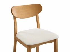 Vente-unique Conjunto de 2 taburetes en tela texturizada y madera de hevea natural - - LERANIA Crema