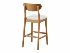 Vente-unique Conjunto de 2 taburetes en tela texturizada y madera de hevea natural - - LERANIA Crema