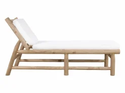 MYLIA Tumbona|Conjunto de 2 tumbonas de teca con colchón - Natural claro y blanco - TULUM de