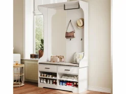 Conjunto de armario 6 en 1 con espejo y zapatero abierto, 104 x 35 x 180 cm Blanco New