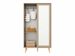 Conjunto de armario infantil - 80(160) x 46 x 141,5 cm - con puertas correderas + 2 cajones - MDF - natural^Merax New