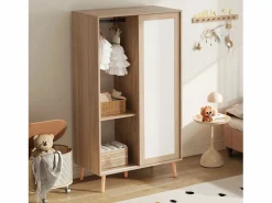 Conjunto de armario infantil - 80(160) x 46 x 141,5 cm - con puertas correderas + 2 cajones - MDF - natural^Merax New