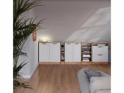Conjunto de armarios para techo inclinado casa de campo blanca/roble dorado 120x46x81.6 rion^Vicco Best