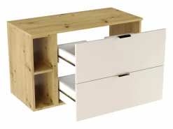 Conjunto de baño 100 cm Cashmere / Roble Nogal Armario con encimera y estantería + Columna Orio^ New