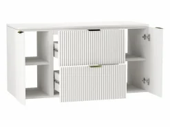 Conjunto de baño 120 cm Armario Encimera Columna Frentes ranurados Blanco Sale