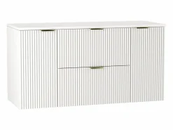Conjunto de baño 120 cm Armario Encimera Columna Frentes ranurados Blanco Sale