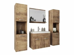 Conjunto De Baño|Conjunto de baño colgante con lavabo, espejo y 2 columnas, castaño mate