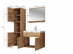 Conjunto De Baño|Conjunto de baño colgante con lavabo, espejo y columnas, mate