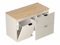 Conjunto De Baño|Conjunto de baño de cachemira 100 cm Armario Encimera Nogal Armario con cesta Columna Frentes ranurados