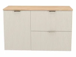 Conjunto De Baño|Conjunto de baño de cachemira 100 cm Armario Encimera Nogal Armario con cesta Columna Frentes ranurados