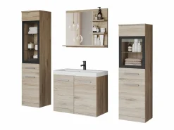 Conjunto De Baño|Conjunto de baño, muebles suspendidos con lavabo, 2 columnas y espejo con estantes, san remo mate