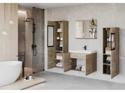 Conjunto De Baño|Conjunto de baño, muebles suspendidos con lavabo, 2 columnas y espejo con estantes, san remo mate