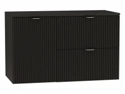 Conjunto de baño 100 cm Armario Encimera Armario con cesta Columna Frentes ranurados Negro New