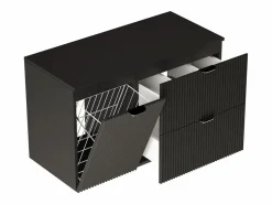 Conjunto de baño 100 cm Armario Encimera Armario con cesta Columna Frentes ranurados Negro New