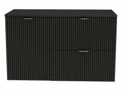 Conjunto de baño 100 cm Armario Encimera Armario con cesta Columna Frentes ranurados Negro New