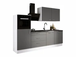 Cocina Completa|Conjunto de cocina: Blanco Mate, Gris Mate, dimensiones: largo: 250 cm, alto: 220 cm, fondo: 60 cm