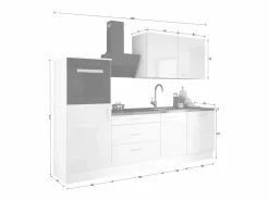 Cocina Completa|Conjunto de cocina: Blanco Mate, Gris Mate, dimensiones: largo: 250 cm, alto: 220 cm, fondo: 60 cm