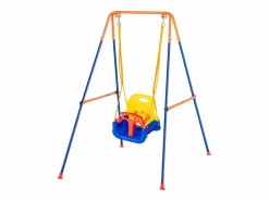 Conjunto de Columpios 3 en 1 para Niños SucceBuy, Soporte Metálico Plegable, 4 Sacos de Arena para Patio, Carga 54,43 kg Multicolor
