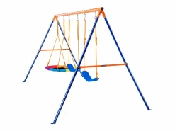 Columpio|Conjunto de Columpios SucceBuy de Jardín con 1 Asiento 2 Plazas con Cinturón, Soporte Metálico, Cuerda Ajustable para Patio
