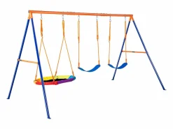 Columpio|Conjunto de Columpios SucceBuy de Jardín con 1 Asiento 2 Plazas con Cinturón, Soporte Metálico, Cuerda Ajustable para Patio