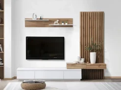 Venprodin Conjunto de Comedor Con Mesa Tv y Panelado 250x200 cm - y Roble Blanco New