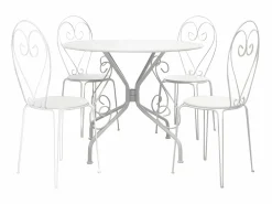 MYLIA Conjunto de comedor de jardín de metal forjado GUERMANTE by con mesa redonda y 4 sillas blancas Blanco Outlet