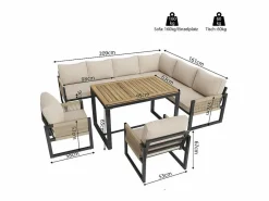 Conjunto de comedor de jardín para 7 - 8 personas - sofá de esquina - 2 butacas - 1 mesa -^ModernLuxe Discount
