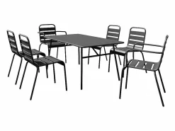MYLIA Conjunto de comedor jardín metal mesa L.160 cm 2 sillones 4 sillas MIRMANDE Negro Discount