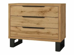 Conjunto de dormitorio industrial MILOS: Armario, cama con almacenaje 160x200, cómoda, mesitas de noche, roble crudo/negro^Meublorama Hot