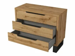 Conjunto de dormitorio industrial MILOS: Armario, cama con almacenaje 160x200, cómoda, mesitas de noche, roble crudo/negro^Meublorama Hot
