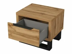 Conjunto de dormitorio industrial MILOS: Armario, cama con almacenaje 160x200, cómoda, mesitas de noche, roble crudo/negro^Meublorama Hot