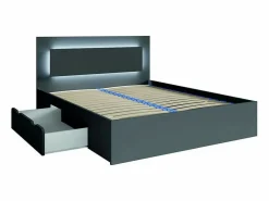 Meublorama Conjunto de dormitorio NOFI - Cama de 140x200 cm con somier, 2 cajones, mesitas de noche, armario y cómoda - gris grafito Gris antracita Hot