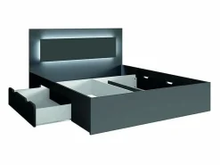 Meublorama Conjunto de dormitorio NOFI - Cama de 160x200 cm con somier, 2 cajones, mesitas de noche, armario y cómoda - gris grafito Gris antracita Sale