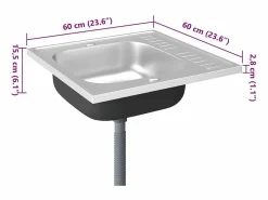 Conjunto de fregadero y escurridor de cocina plata 600x600x155 mm acero inoxidable^ Clearance